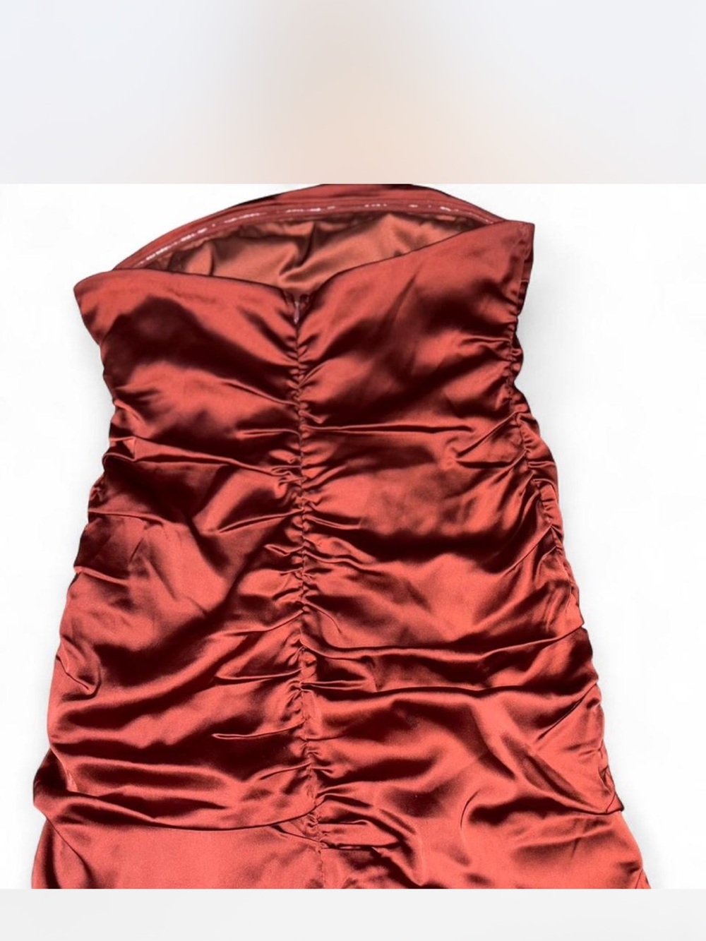 New Meshki Corinne ruched satin mini dress in cherry chocolate size Medium - Picture 4 of 8